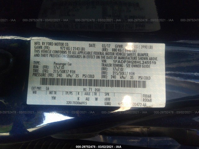 Photo 8 VIN: 1FADP3H28HL245519 - FORD FOCUS 