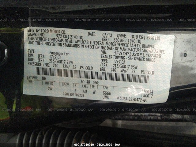 Photo 8 VIN: 1FADP3J20EL107429 - FORD FOCUS 