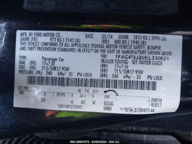 Photo 8 VIN: 1FADP3J20EL330621 - FORD FOCUS 