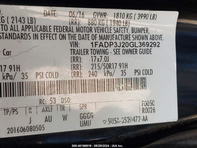 Photo 8 VIN: 1FADP3J20GL369292 - FORD FOCUS 