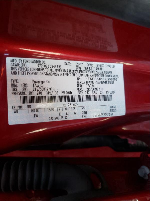 Photo 9 VIN: 1FADP3J20HL258503 - FORD FOCUS 