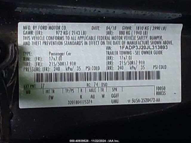 Photo 8 VIN: 1FADP3J20JL313893 - FORD FOCUS 