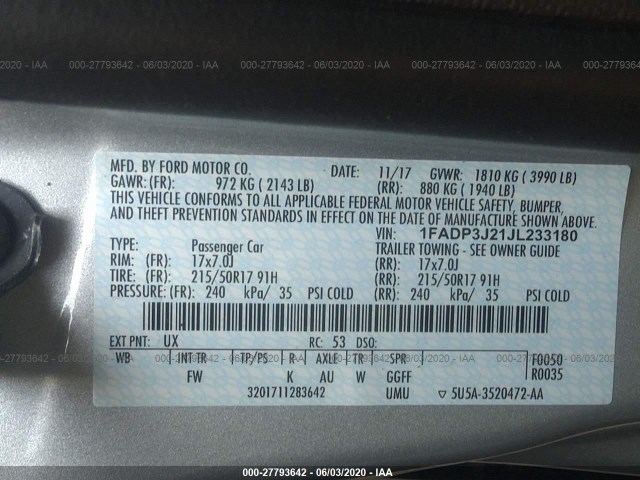 Photo 8 VIN: 1FADP3J21JL233180 - FORD FOCUS 