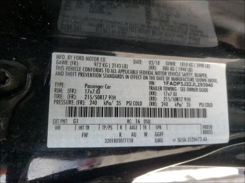 Photo 9 VIN: 1FADP3J22JL293940 - FORD FOCUS TITA 