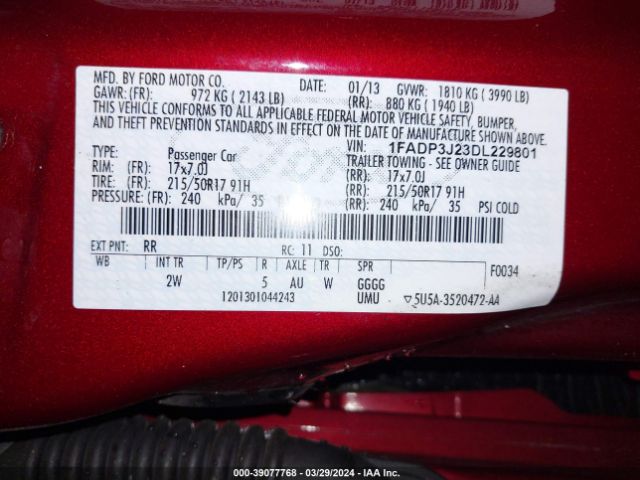 Photo 8 VIN: 1FADP3J23DL229801 - FORD FOCUS 