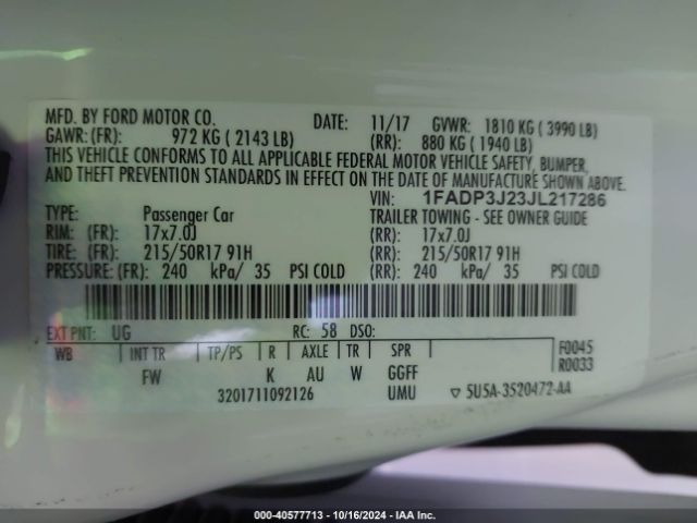 Photo 8 VIN: 1FADP3J23JL217286 - FORD FOCUS 