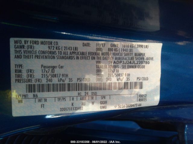 Photo 8 VIN: 1FADP3J24JL220780 - FORD FOCUS 