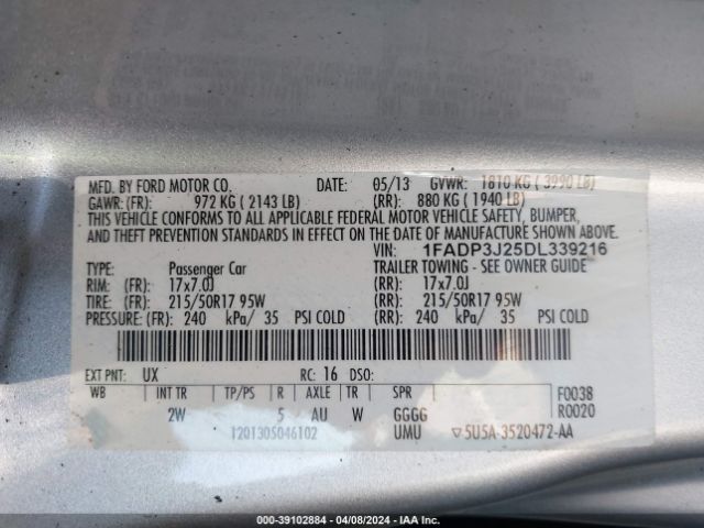 Photo 8 VIN: 1FADP3J25DL339216 - FORD FOCUS 