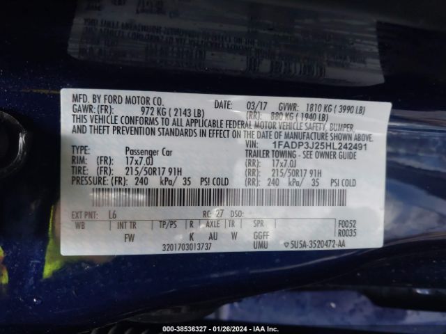 Photo 8 VIN: 1FADP3J25HL242491 - FORD FOCUS 