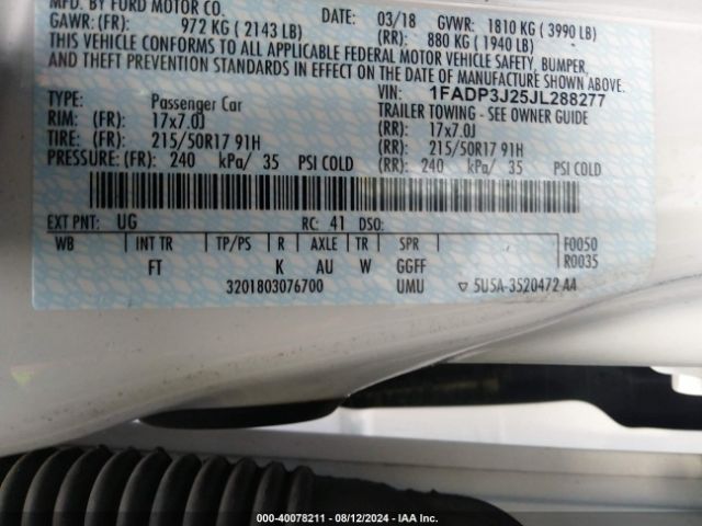 Photo 8 VIN: 1FADP3J25JL288277 - FORD FOCUS 