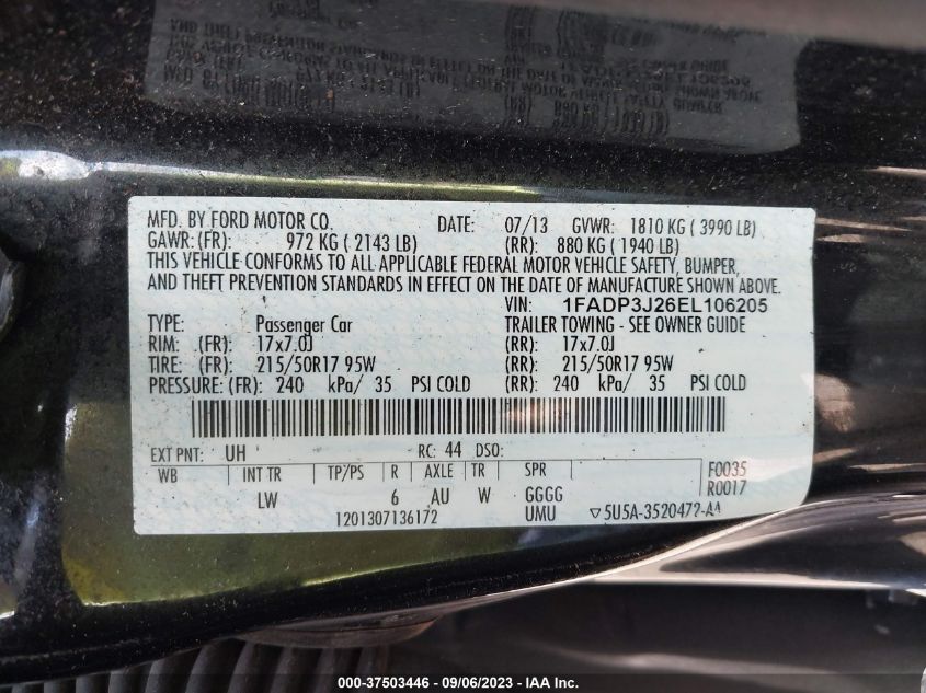 Photo 8 VIN: 1FADP3J26EL106205 - FORD FOCUS 