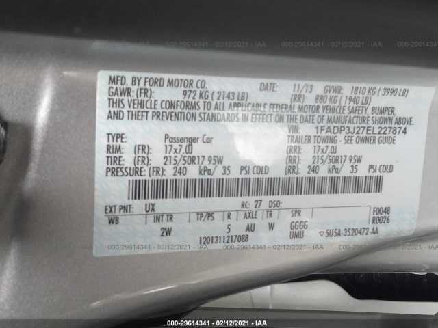 Photo 8 VIN: 1FADP3J27EL227874 - FORD FOCUS 