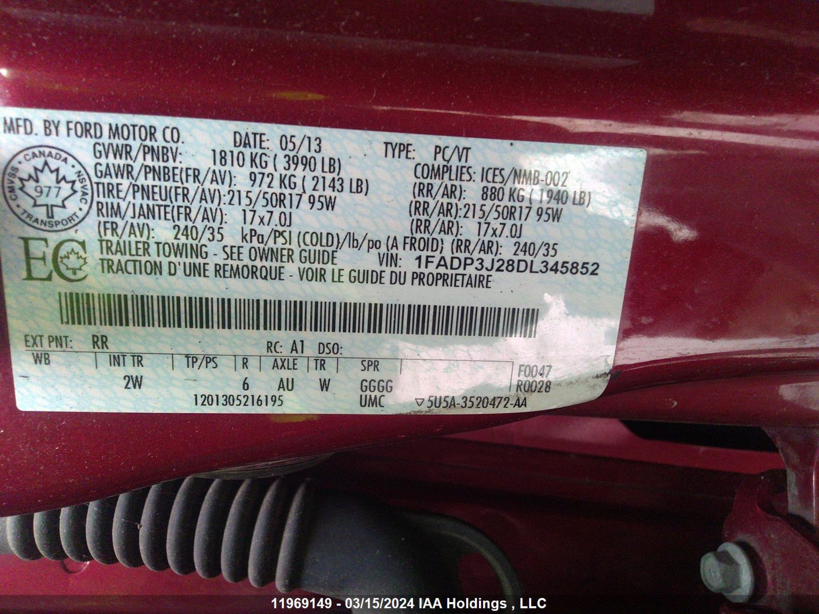 Photo 8 VIN: 1FADP3J28DL345852 - FORD FOCUS 