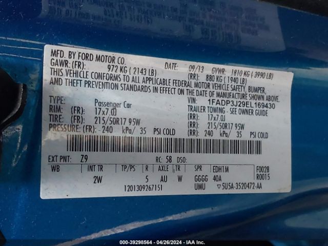 Photo 8 VIN: 1FADP3J29EL169430 - FORD FOCUS 