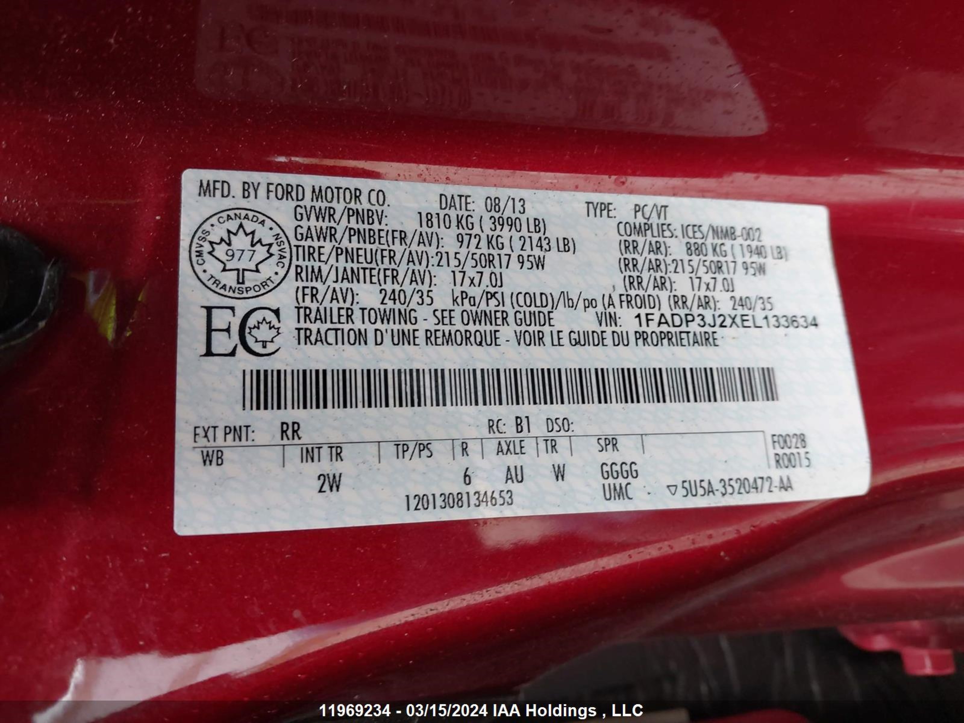 Photo 8 VIN: 1FADP3J2XEL133634 - FORD FOCUS 