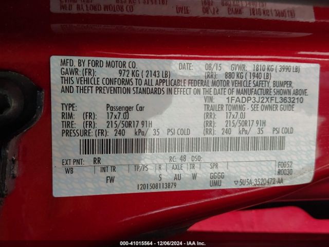 Photo 8 VIN: 1FADP3J2XFL363210 - FORD FOCUS 