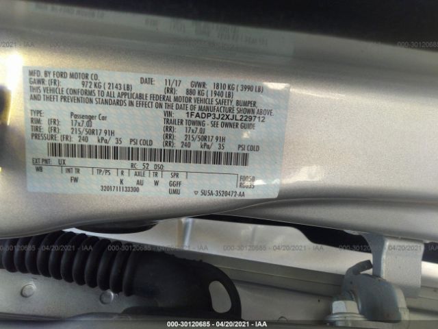 Photo 8 VIN: 1FADP3J2XJL229712 - FORD FOCUS 