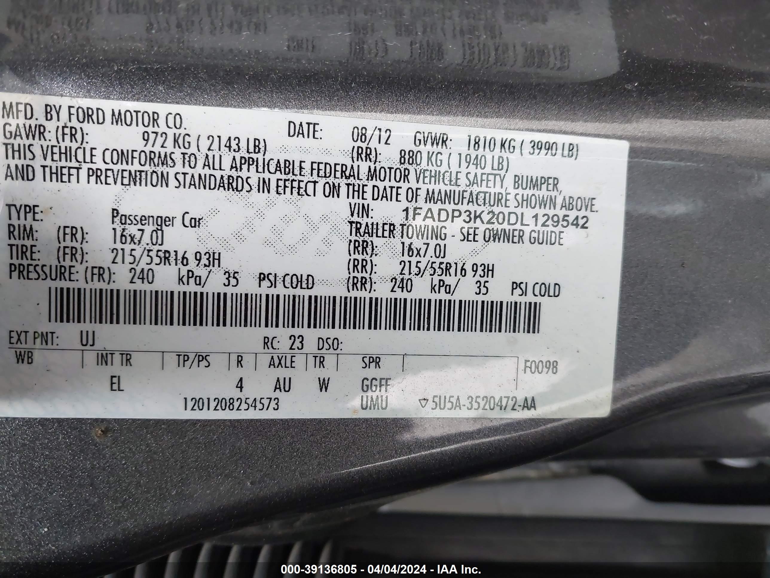 Photo 8 VIN: 1FADP3K20DL129542 - FORD FOCUS SE 