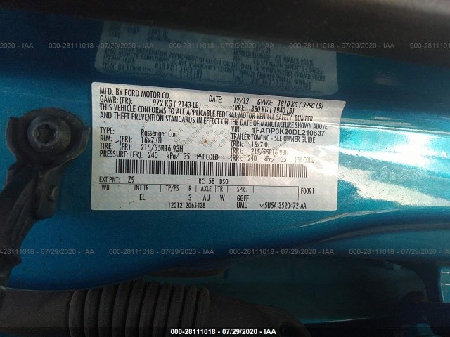 Photo 8 VIN: 1FADP3K20DL210637 - FORD FOCUS 