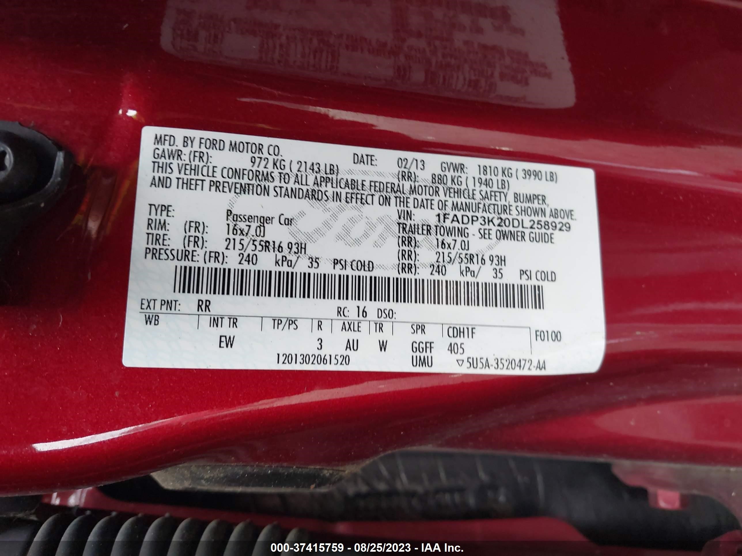 Photo 8 VIN: 1FADP3K20DL258929 - FORD FOCUS 