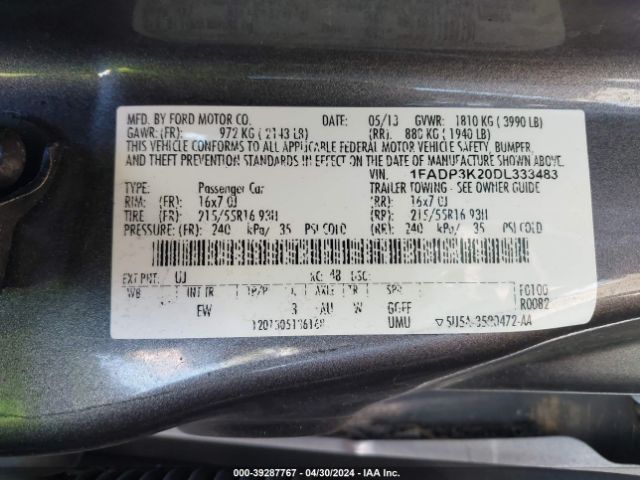 Photo 8 VIN: 1FADP3K20DL333483 - FORD FOCUS 