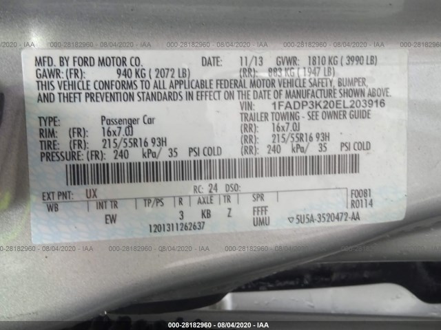 Photo 8 VIN: 1FADP3K20EL203916 - FORD FOCUS 