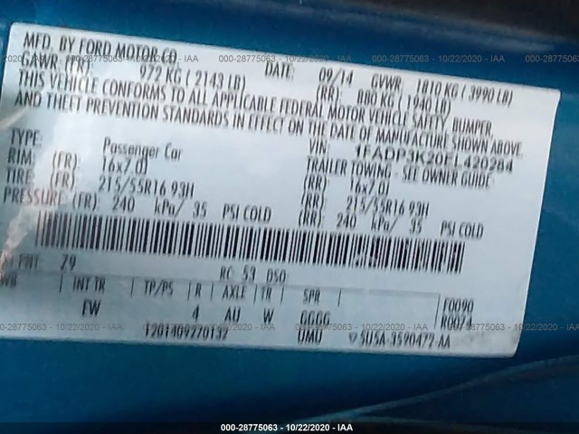 Photo 8 VIN: 1FADP3K20EL420284 - FORD FOCUS 