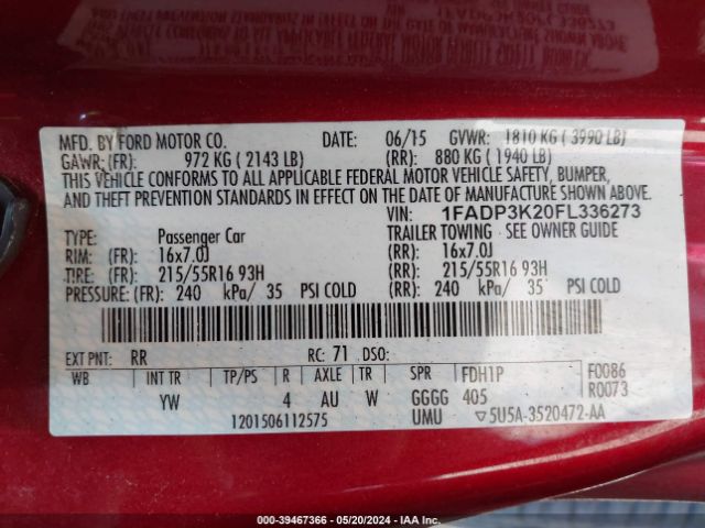 Photo 8 VIN: 1FADP3K20FL336273 - FORD FOCUS 