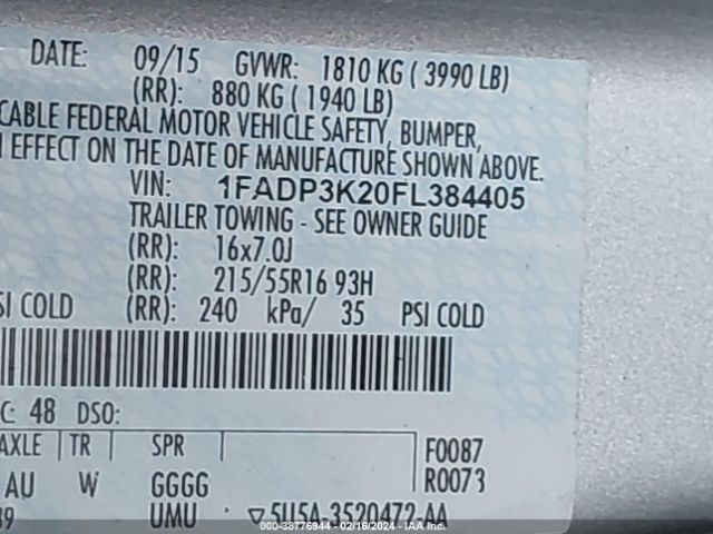 Photo 8 VIN: 1FADP3K20FL384405 - FORD FOCUS 