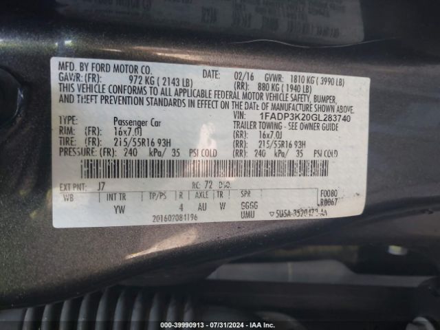 Photo 8 VIN: 1FADP3K20GL283740 - FORD FOCUS 