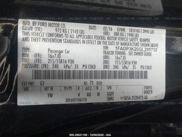 Photo 8 VIN: 1FADP3K20GL285732 - FORD FOCUS 