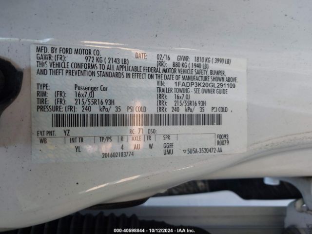 Photo 8 VIN: 1FADP3K20GL291109 - FORD FOCUS 