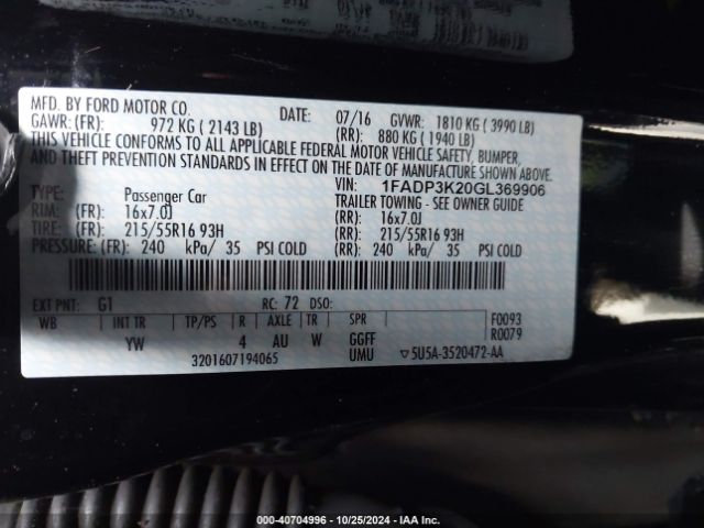 Photo 8 VIN: 1FADP3K20GL369906 - FORD FOCUS 