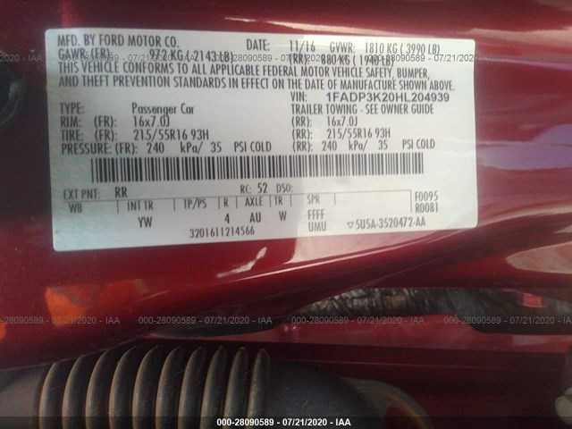 Photo 8 VIN: 1FADP3K20HL204939 - FORD FOCUS 