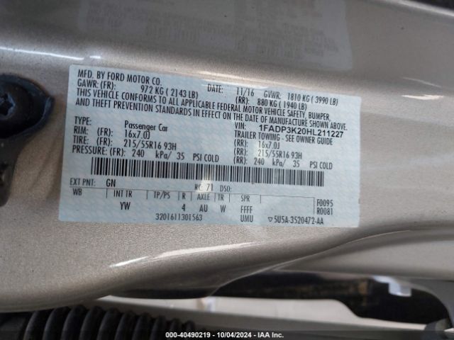 Photo 8 VIN: 1FADP3K20HL211227 - FORD FOCUS 