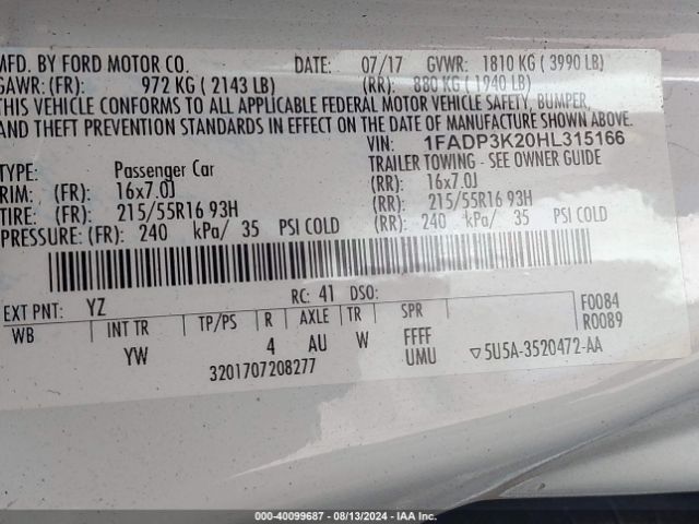 Photo 8 VIN: 1FADP3K20HL315166 - FORD FOCUS 