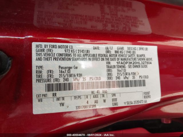 Photo 8 VIN: 1FADP3K20HL327804 - FORD FOCUS 