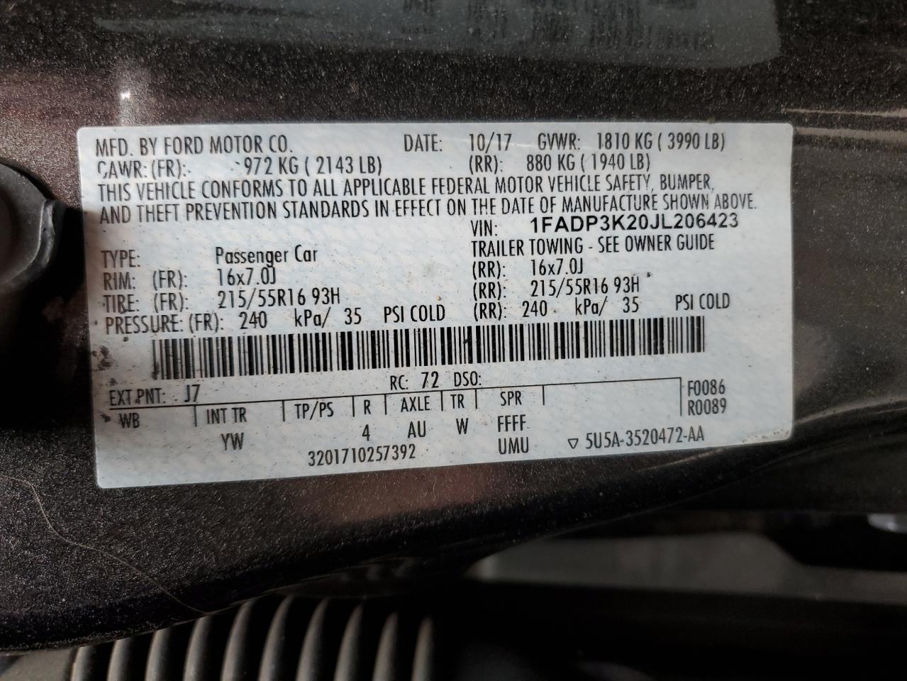 Photo 12 VIN: 1FADP3K20JL206423 - FORD FOCUS 