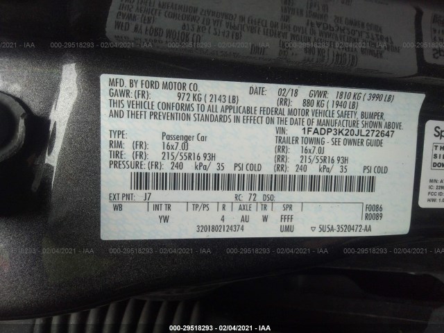 Photo 8 VIN: 1FADP3K20JL272647 - FORD FOCUS 