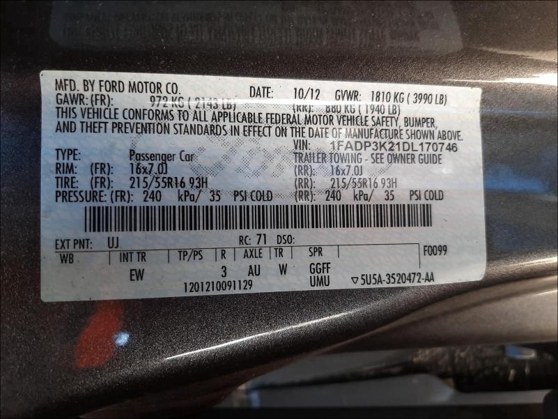 Photo 9 VIN: 1FADP3K21DL170746 - FORD FOCUS SE 