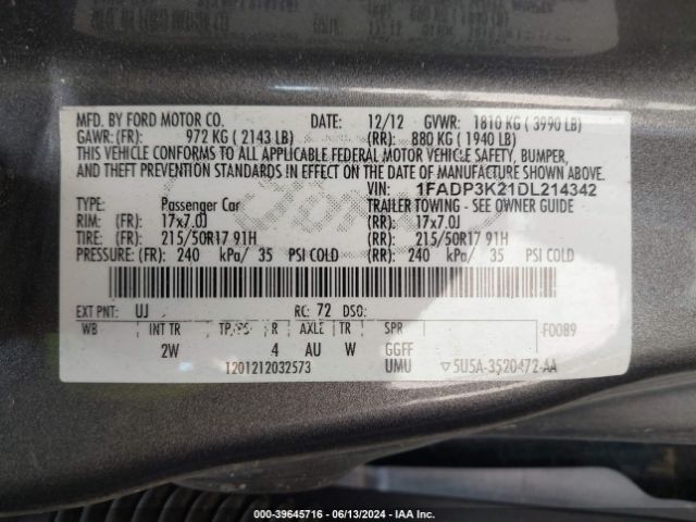 Photo 8 VIN: 1FADP3K21DL214342 - FORD FOCUS 