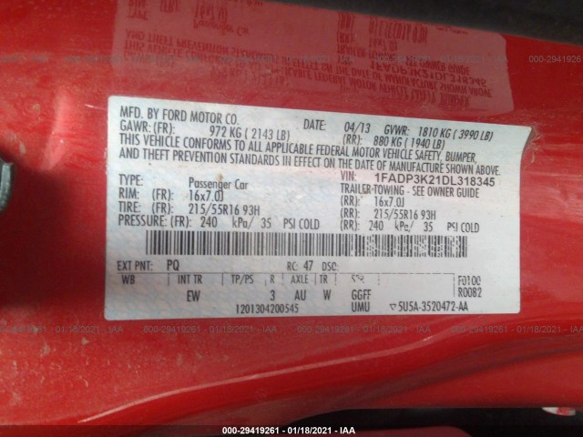 Photo 8 VIN: 1FADP3K21DL318345 - FORD FOCUS 