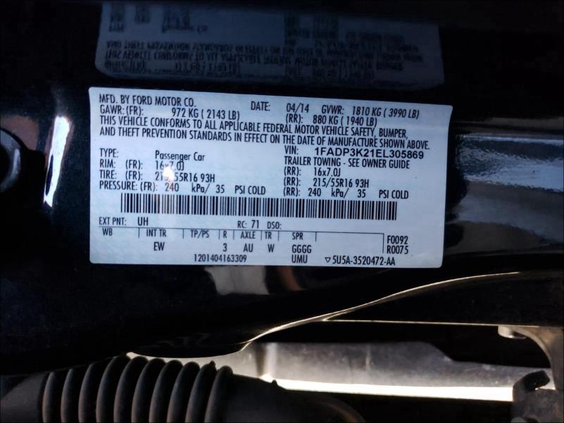 Photo 9 VIN: 1FADP3K21EL305869 - FORD FOCUS SE 