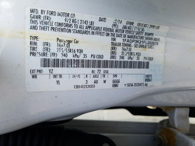 Photo 9 VIN: 1FADP3K21FL202579 - FORD FOCUS SE 