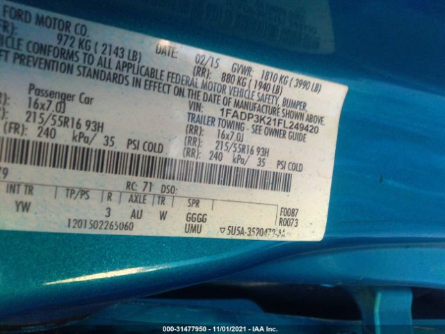 Photo 8 VIN: 1FADP3K21FL249420 - FORD FOCUS 