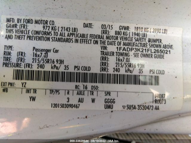 Photo 8 VIN: 1FADP3K21FL265021 - FORD FOCUS 