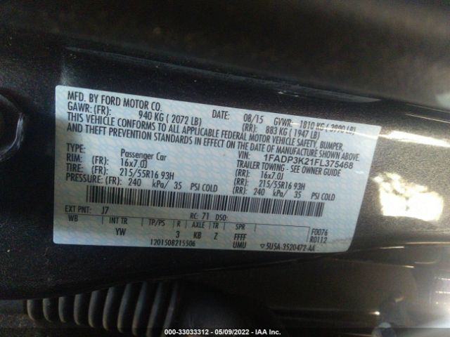 Photo 8 VIN: 1FADP3K21FL375468 - FORD FOCUS 