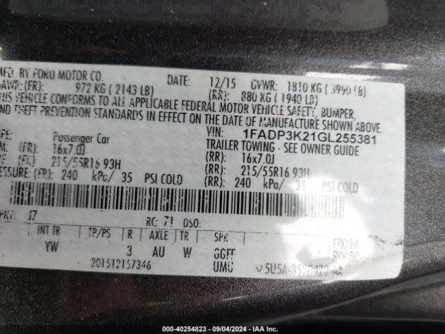 Photo 8 VIN: 1FADP3K21GL255381 - FORD FOCUS 