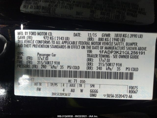 Photo 8 VIN: 1FADP3K21GL256191 - FORD FOCUS 