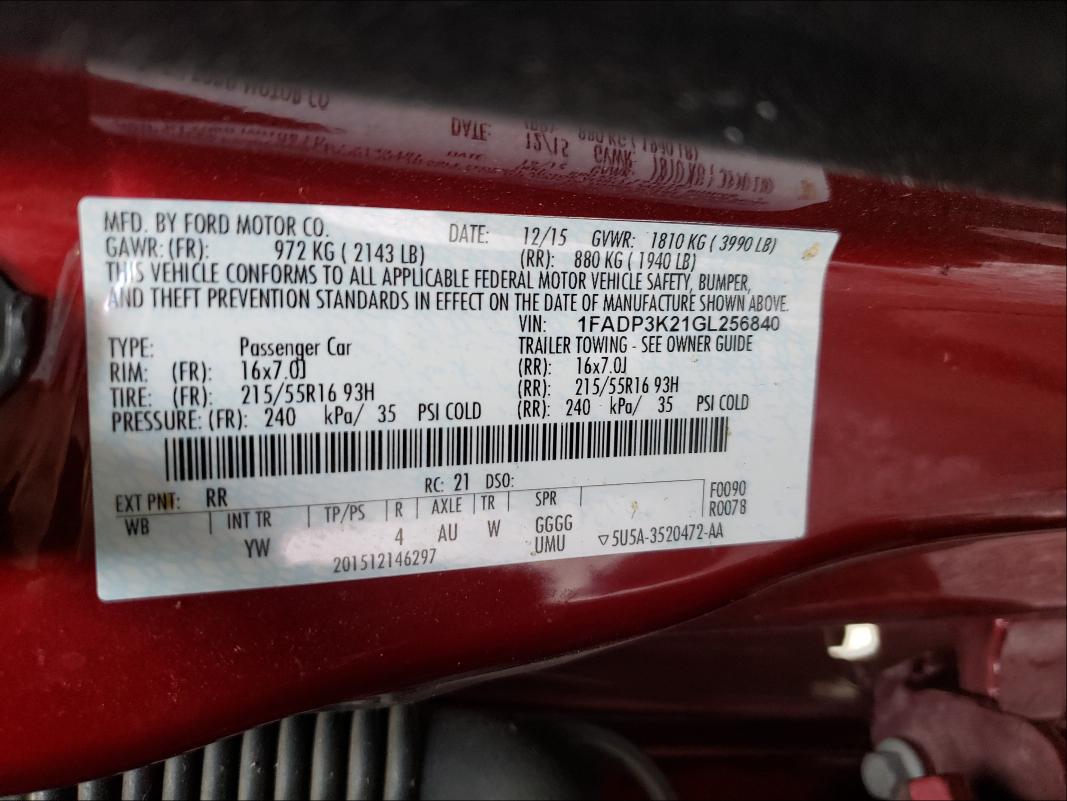 Photo 9 VIN: 1FADP3K21GL256840 - FORD FOCUS SE 